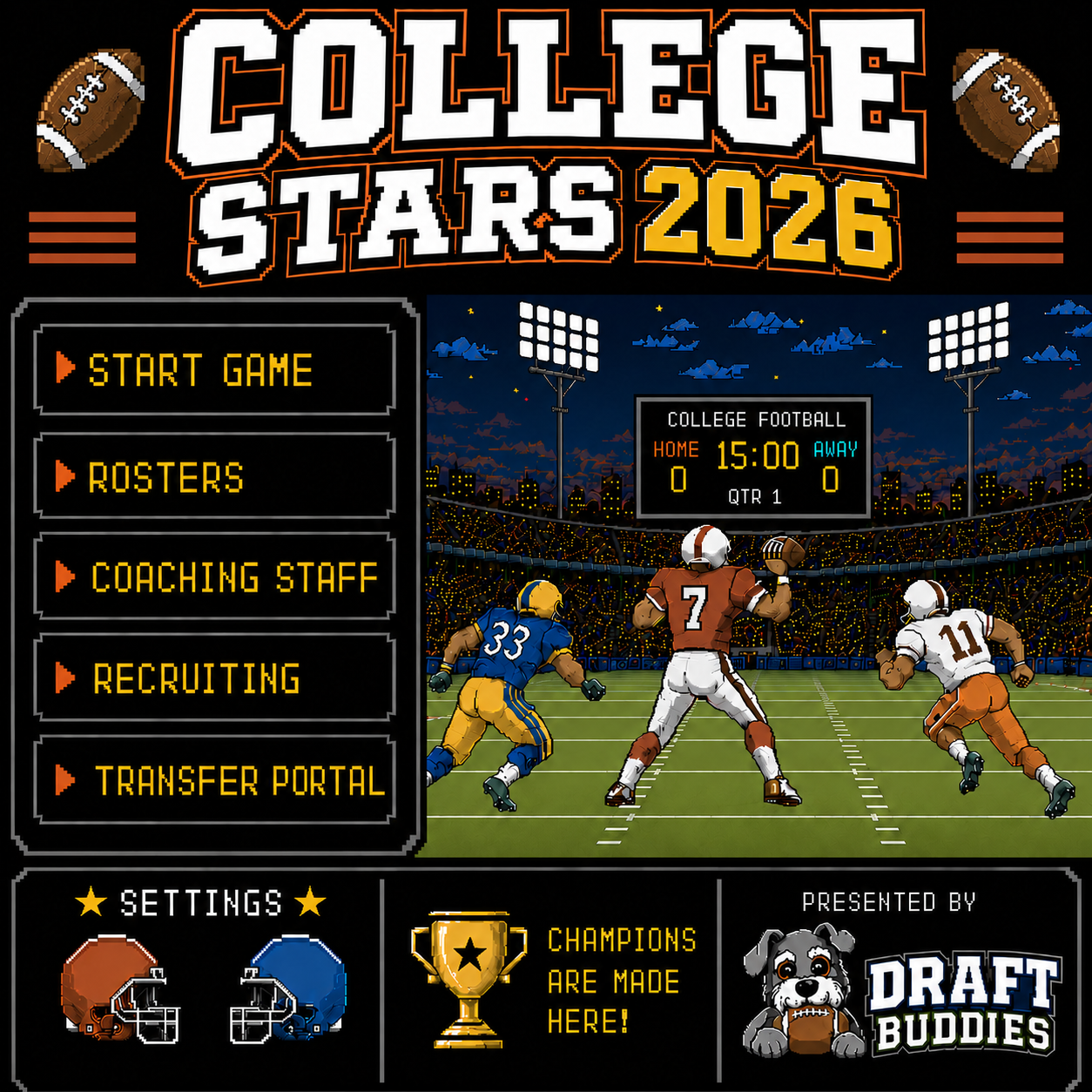 College Stars 2026 main menu